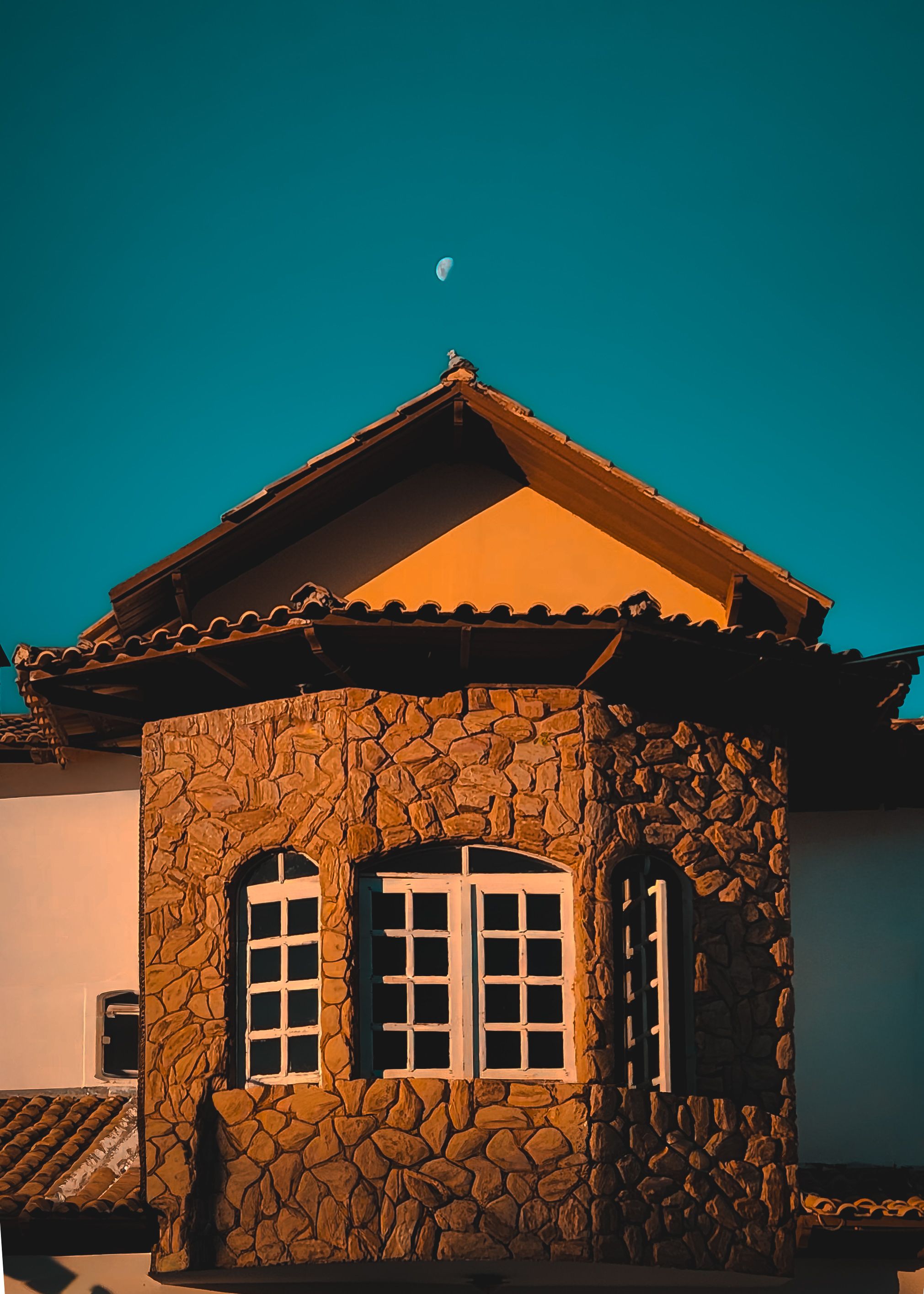 A stone home at twilight